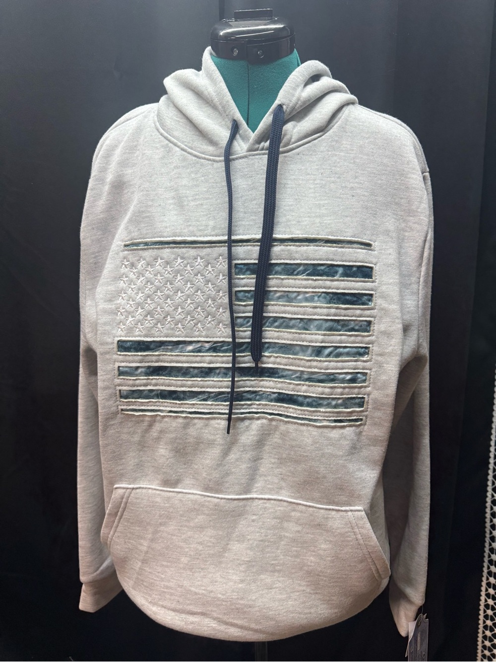 Hooded Sweatshirt with Flag Embroidery - Light Gray
